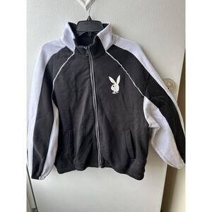 Play Boy Men’s Sweater Black and White Sleeves Bunny On Back And Front Size L